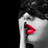 hush-sexy-woman-finger-her-red-lips-showing-shush-erotic-girl-lace-mask-over-black-background-white-34486148